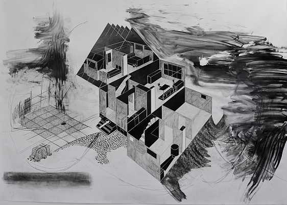 Martin Schepers - Idealstadt Heimat: Loitz - Aus der Serie Ideal Stadt Heimat, 150 x 215 cm, Graphit auf Papier 2016