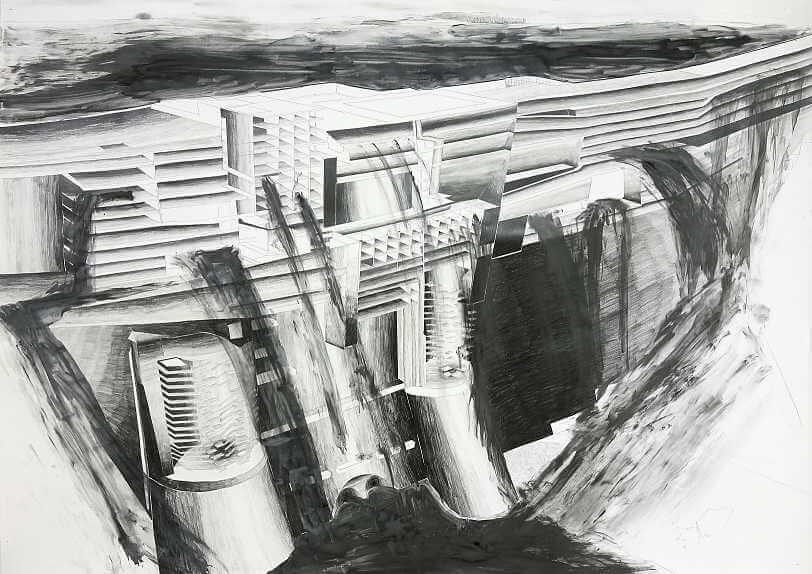 "La Fuite", Graphit auf Papier<br>150 x 212 cm, 2016