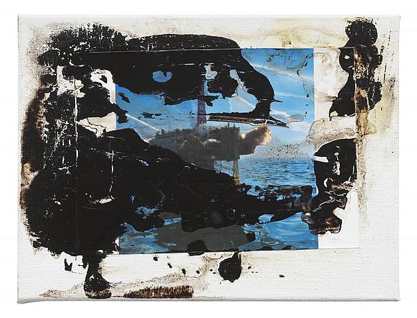 Martin Schepers - Aus der Serie "Bohren" IV, 30 x 40 cm Öl, Inkjet Print, Bitumen auf Leinwand, 2025