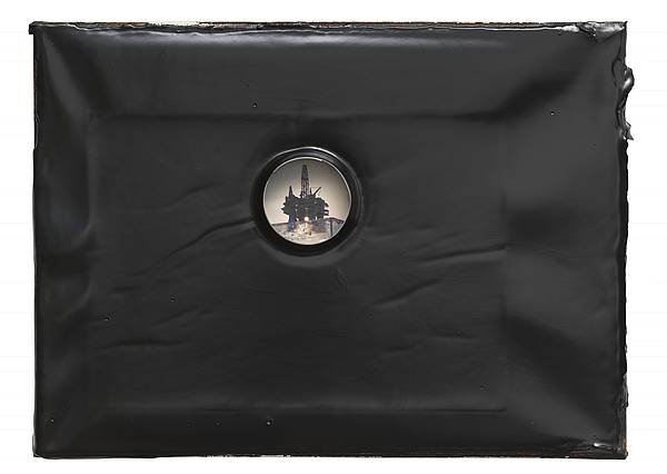 Martin Schepers - Aus der Serie "Bohren" IV, 30 x 40 cm Öl, Inkjet Print, Bitumen auf Leinwand, 2025